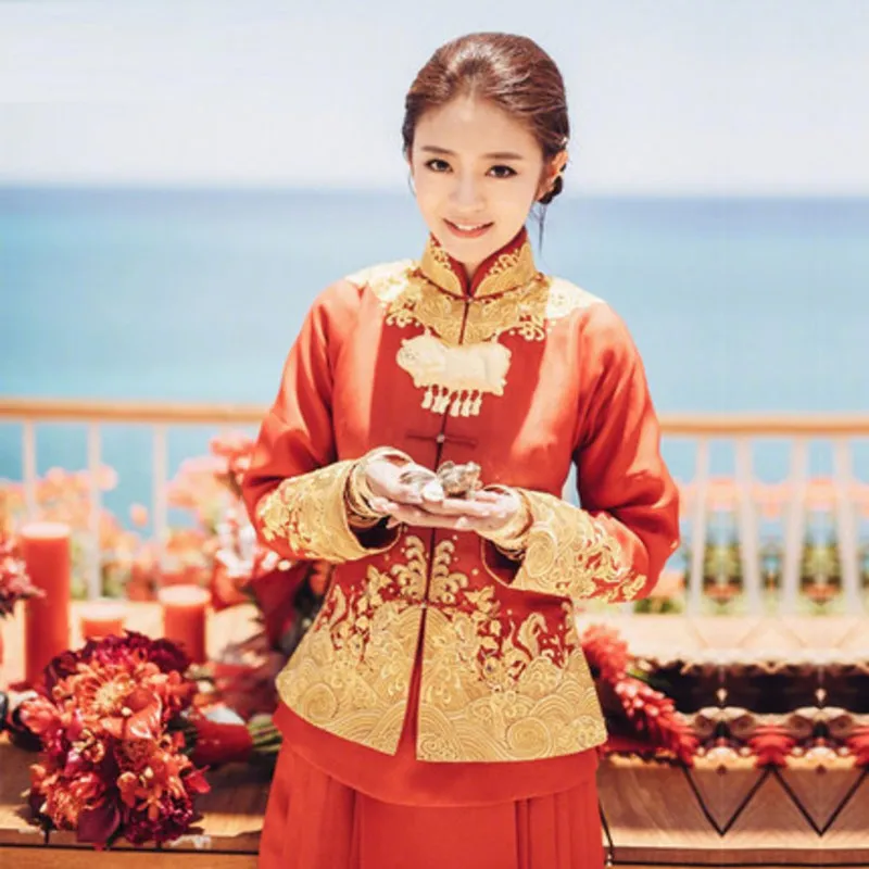 

2018 Red Cheongsam Long Qipao Women Chinese Traditional Wedding Dress Oriental Style Dresses Vestidos Chines