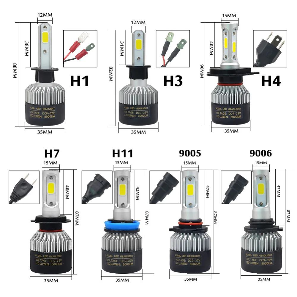 2 шт. Автомобильные светодиодные лампы H7 H4 H1 H3 H11 9006 72 Вт 6500 лм|h7 led car headlight|headlight h4car