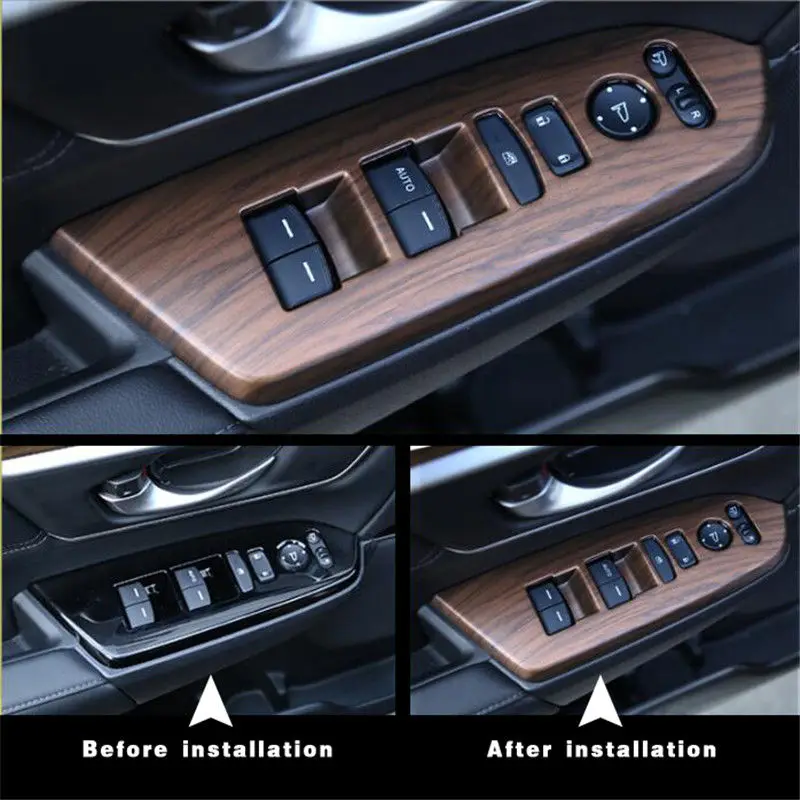 4pcs-set-Car-Interior-Mouldings-Peach-Wood-Grain-window-switch-panel-cover-For-Honda-CRV-CR (3)