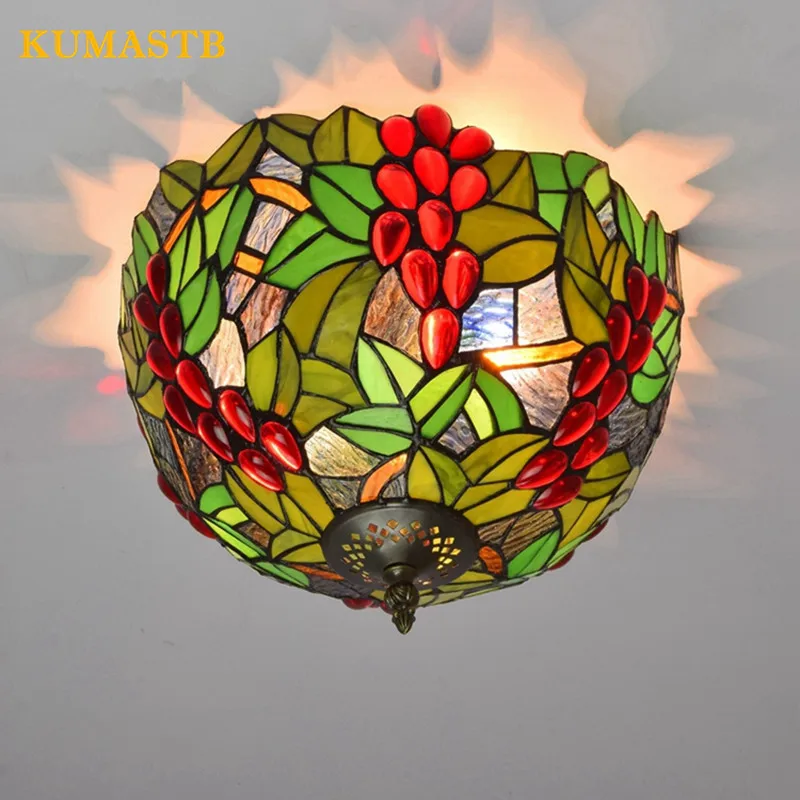 

Dia30cm European Art Stained Glass Grapes Plafonnier LED Ceiling Light Vintage Ceiling Lamp Living Room Bedroom Plafonnier LED