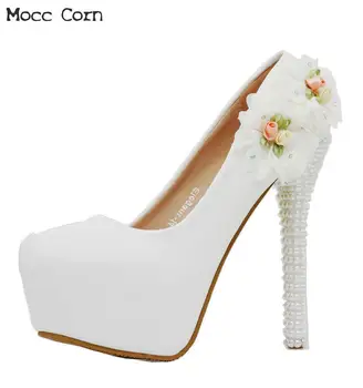 

Women's Flower Wedding Pumps High Heel Platform Wedding Shoes Pearl White Crystal Fashion Bridal Shoes Party Banquet Dress Shoes