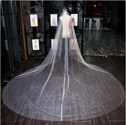 Velo bulingbuling brillante cola larga de oro novias de boda lujo velo de boda blanco capilla tren largo ropa de novia - 4