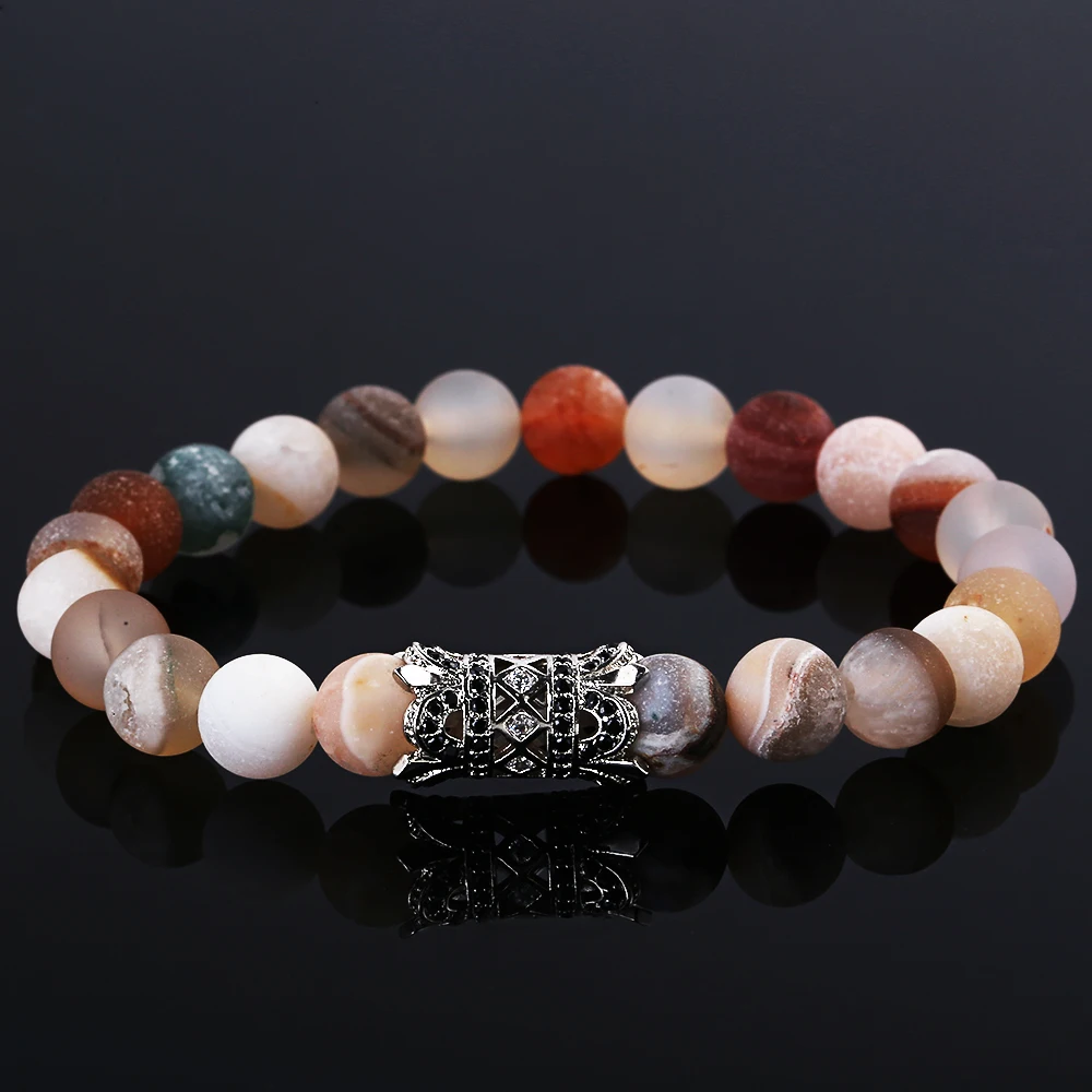 8mm New Nigeria Vintage Natural Stone Micro inlay CZ Rhinestone Crown Beaded Handmade Charm