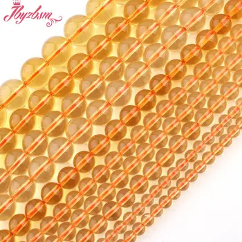 

4,6,8,10mm Smooth Round Bead Yellow Citrines Crystal Gem Stone Beads For DIY Necklace Bracelats Jewelry Making 15" Free Shipping
