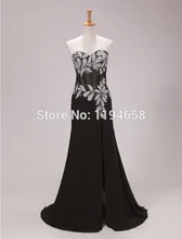 100% reale fotos elegante abend party kleider sexy geliebte perlen mit schlitz schwarz schiere chiffon-mantel lange abschlussball dress2014