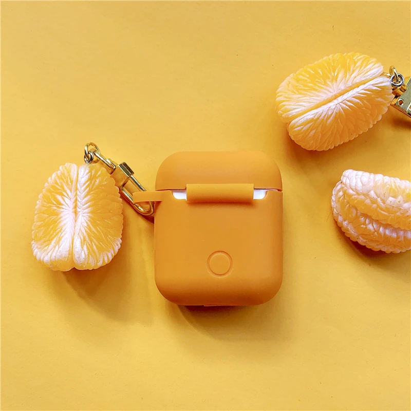 Чехол для ключей Apple AirPods силиконовый мягкий чехол оранжевого цвета беспроводной