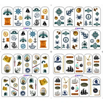 

4 PACKS / LOT RUDDER ANCHOR SAIL BOAT COMPASS CONCH MARINE NAIL TATTOOS STICKER WATER DECAL NAIL ART BOP168-171
