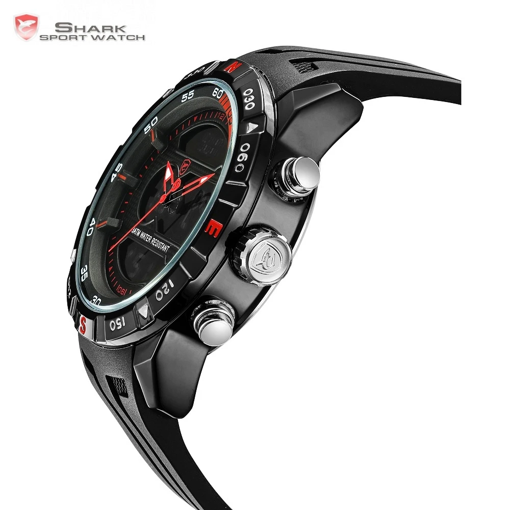 Top Brand SHARK Dual Display Sport Chronograph Digital LCD Auto Date Alarm Silicone Strap Wristwatches relogio masculino / SH598 Top Brand SHARK Dual Display Sport Chronograph Digital LCD Auto Date Alarm Silicone Strap Wristwatches relogio masculino / SH598