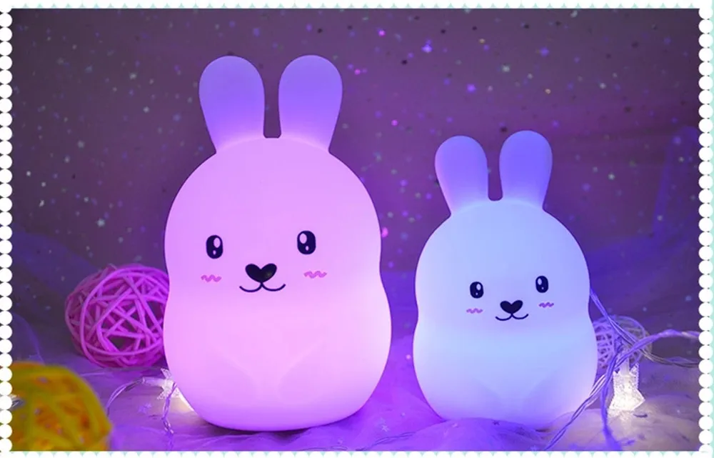 Rabbit LED Night Light Remote Control Timing Touch Sensor 9 Colors USB Charging Silicone Bunny Bedside Lamp for Children Baby (10)_副本