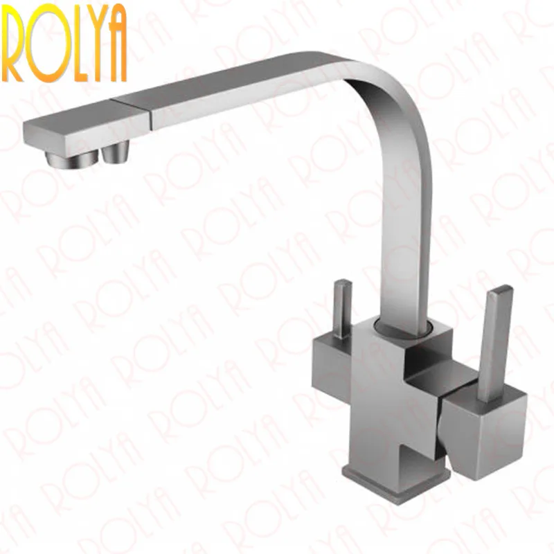 Rolya Cubix Brushed Nickel Kitchen faucet 3 way water filter taps