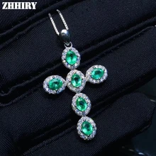 ZHHIRY Real Natural Emerald Gemstone Necklace Pendant Genuine 925 Sterling Silver Cross Shape Pendants Fine Jewelry цена ZHHIRY Real Natural Emerald Gemstone Necklace Pendant Genuine 925 Sterling Silver Cross Shape Pendants Fine Jewelry цены онлайн