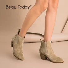 BeauToday Women Chelsea Boots Genuine Leather Cow Suede Pointed Toe Ankle Length High Heel Ladies Shoes Handmade 03341 BeauToday Women Chelsea Boots Genuine Leather Cow Suede Pointed Toe Ankle Length High Heel Ladies Shoes Handmade 03341