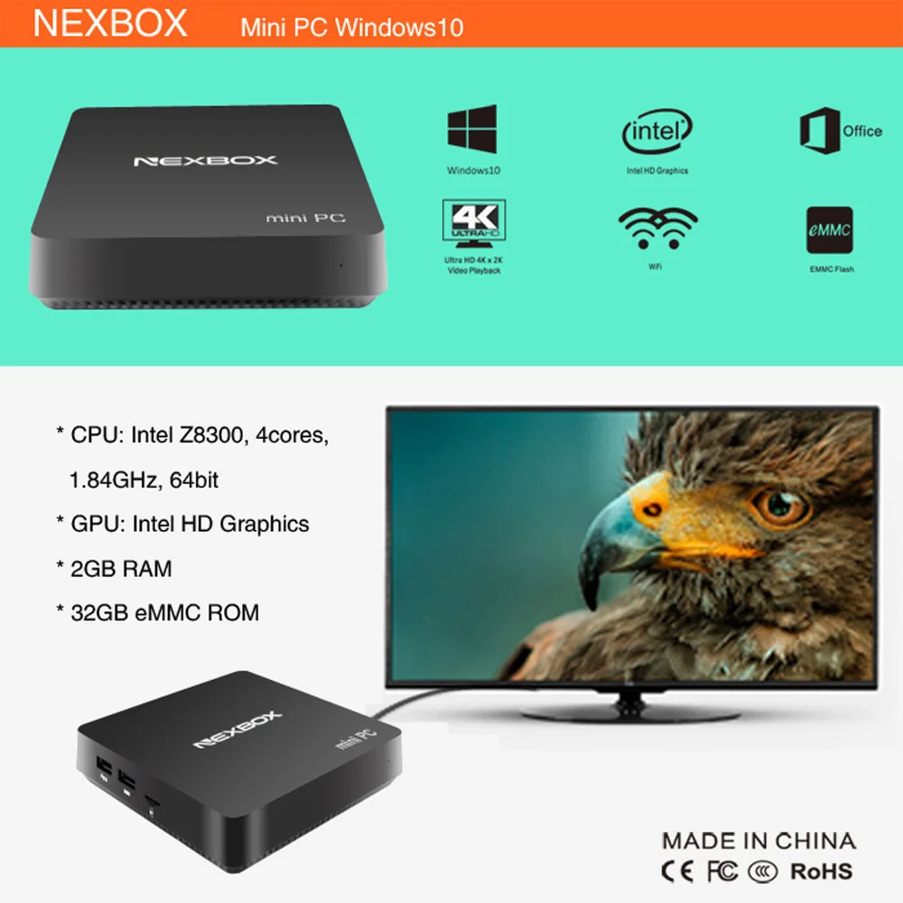 NEXBOX T11 Intel Atom Z8350 Windows 10 Мини ПК 4 Гб ОЗУ 32 Гб EMMC 4 к* 2 к с SATA USB3.0 4 г/32 г wifi BT4.0 Смарт ТВ приставка