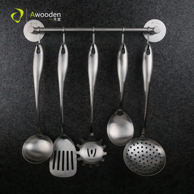 Awooden стальной кухонный инструмент и стойка для посуды-5 крючков настенный без сверления матовая отделка для ванной кухни для домашнего хранения