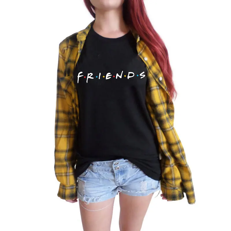 С героями телесериала «друзья» одежда корейский стиль уличная друзья с буквенным принтом футболка Летняя повседневная женская футболка
