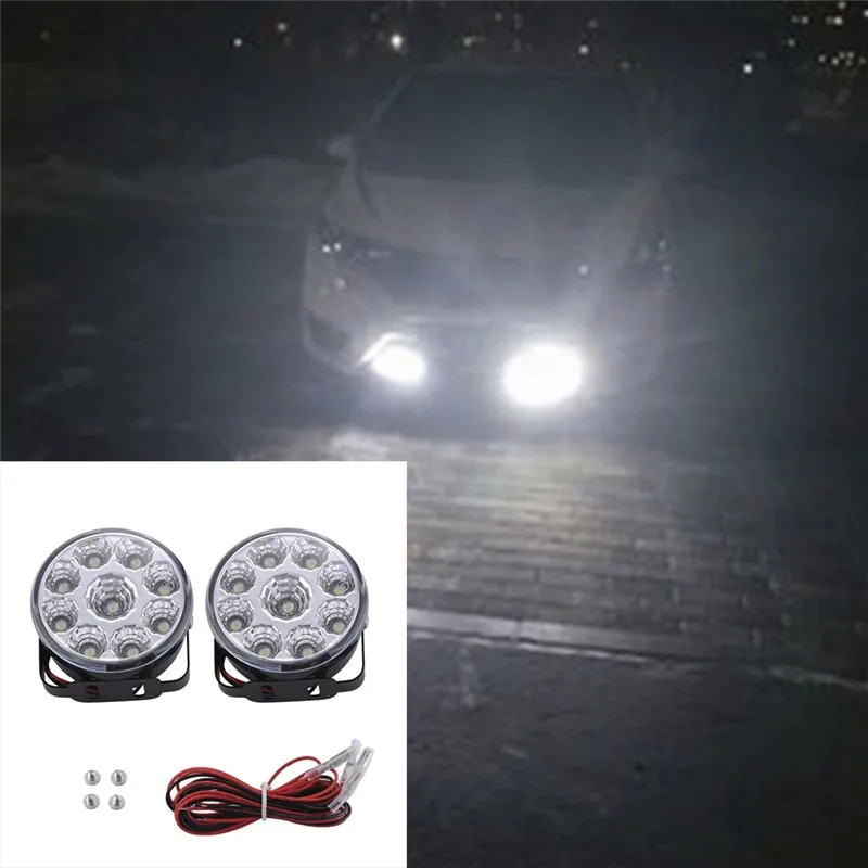 2 шт. DRL 12 V 9 светодиодный Круглый фары дневного света белого автомобиля Туман Дневной свет фар дальнего света автомобиля для Мотоцикл Велосипед грузовик микроавтобус SUV ATV