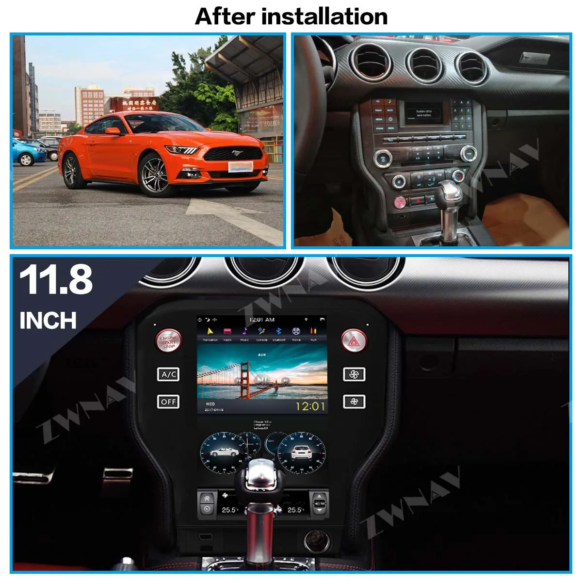 PX6 4GB RAM Tesla style Android 9.0 Car GPS Navigation For Ford Mustang+ head unit multimedia player radio tape recorder HD