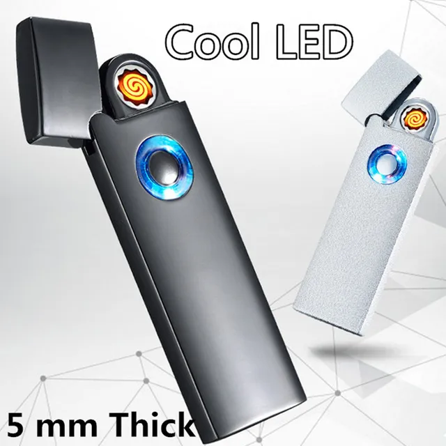 כל מצית אלקטרונית נטענת USB Ultra Thin החלבית מתכת אביזרי טורבו מצית סיגריות אור LED פלזמה