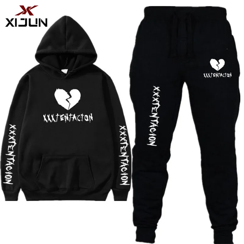 

Xijun Fashion Brand 2019 Hoodies and Pants Men's Sets Cotton Fleece Joggers Two Pieces Hip Hop Sportswear Custom made Logo New
