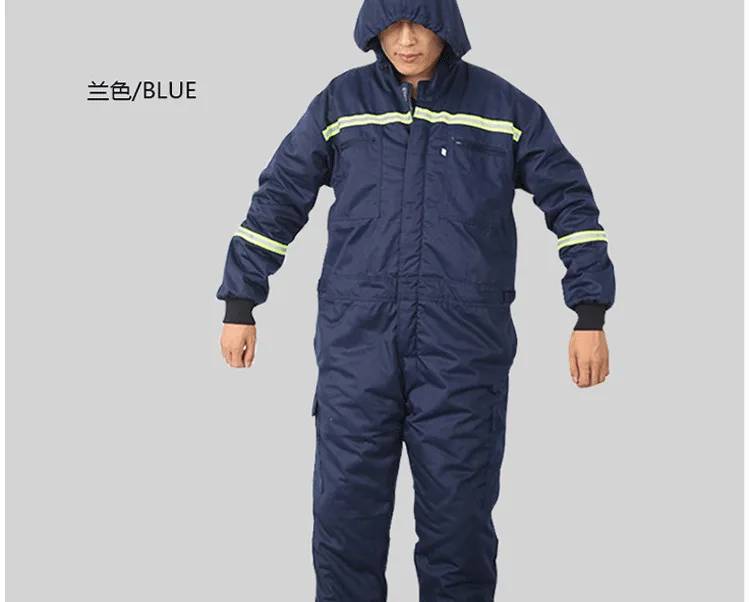 Зимние мужские теплые хлопковые стеганые Рабочие Комбинезоны с капюшоном, Комбинезоны для холодной погоды, комбинезоны со светоотражающими лентами, плотные комбинезоны BDK05 - Цвет: Navy Blue