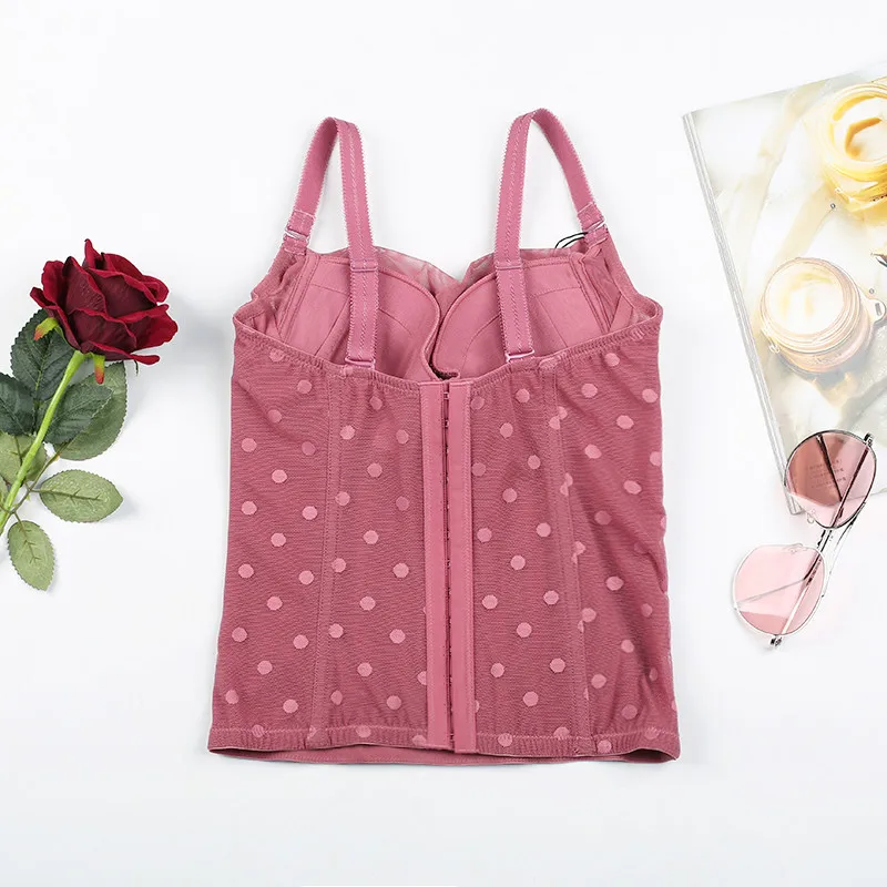 Women Lace Emboridery Corset Polka Dot Mesh Bone Sexy Bustier Corselet Bustier Overbust Slim Corsets Fashion 2 colors