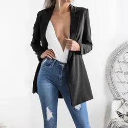 2019 осень-зима Для женщин пиджаки офисные женские куртки тонкий нет кнопки пиджак в деловом стиле Feminino с длинным рукавом Повседневное пальто