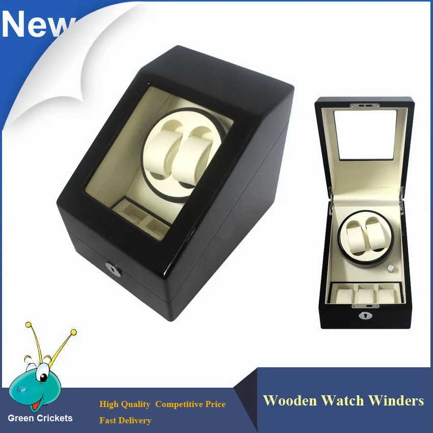 2016 Latest Fashion Daul Channel Automatic Watch Winder 5 Modes 3 Box Case Locks Black Wooden
