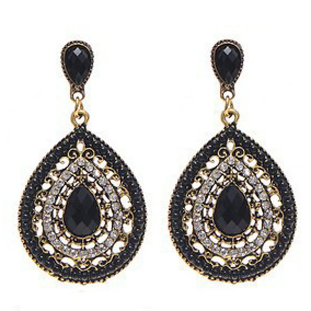 

Antique Gold Color Earring Multi Color Full Rhinestone Filled Large Water Drop Crystal Boho Dangle Earrings
