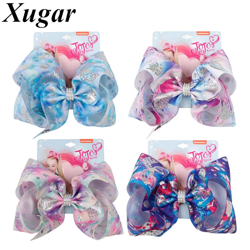 

Xugar JOJO Bows Hair Accessories for Girls Silver Print Grosgrain Ribbon Hair Clips Jumbo Handmade Bowknot Kids Hairgrips