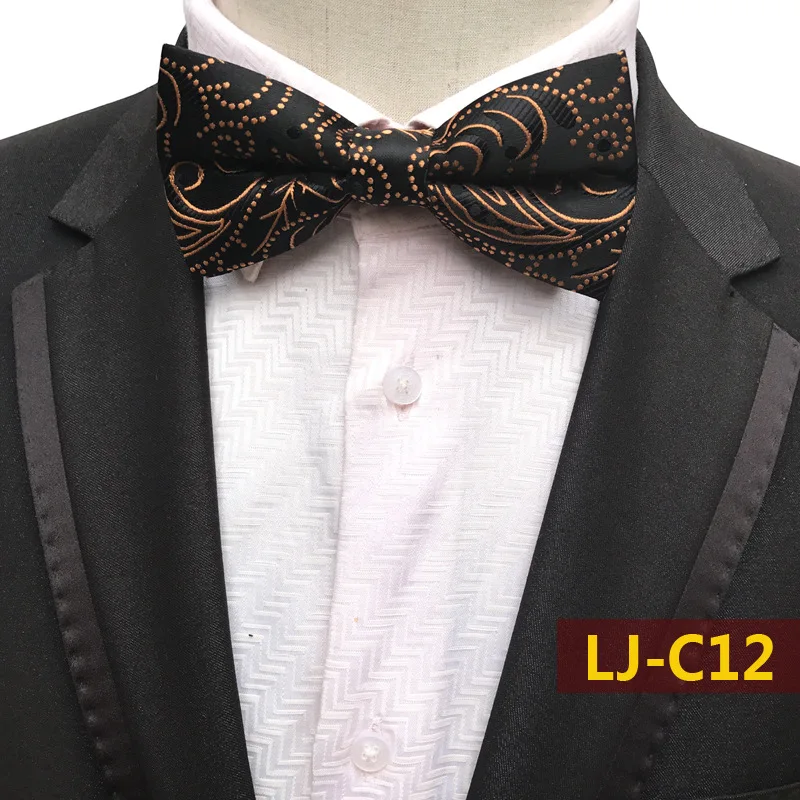 Классический черный золотой цветок Пейсли мужские галстук шелковый галстук свадебные жаккардовые рубашки с бантом регулируемый ремень