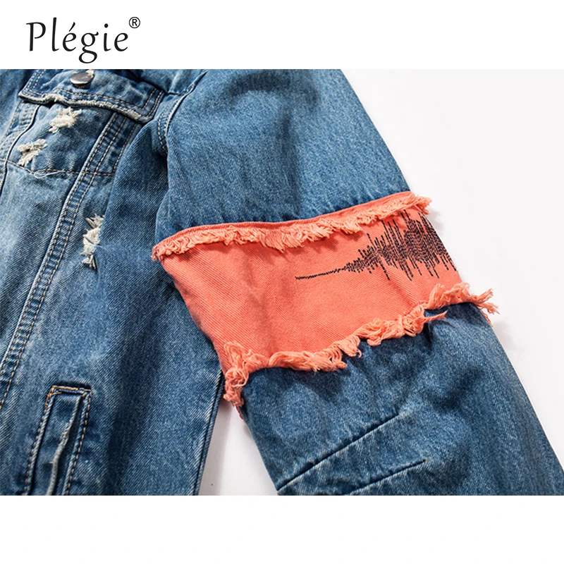 Plegie Men Ripped Ribbon Jeans Jackets Washed Patchwork Distressed Denim 2018 Mens Slim Fit Streetwear HipHop Vintage Jacket Plegie Men Ripped Ribbon Jeans Jackets Washed Patchwork Distressed Denim 2018 Mens Slim Fit Streetwear HipHop Vintage Jacket