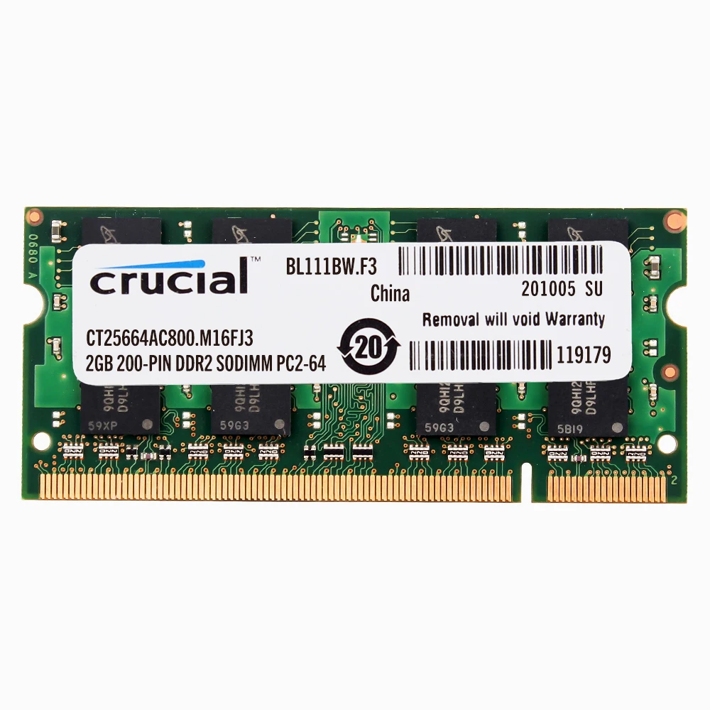 Оперативная память для ноутбука Crucial DDR2 667/800 МГц 1 8 в CL5 6400 pin 2 ГБ 4 ОЗУ = шт. * 2G PC2-5300/S |