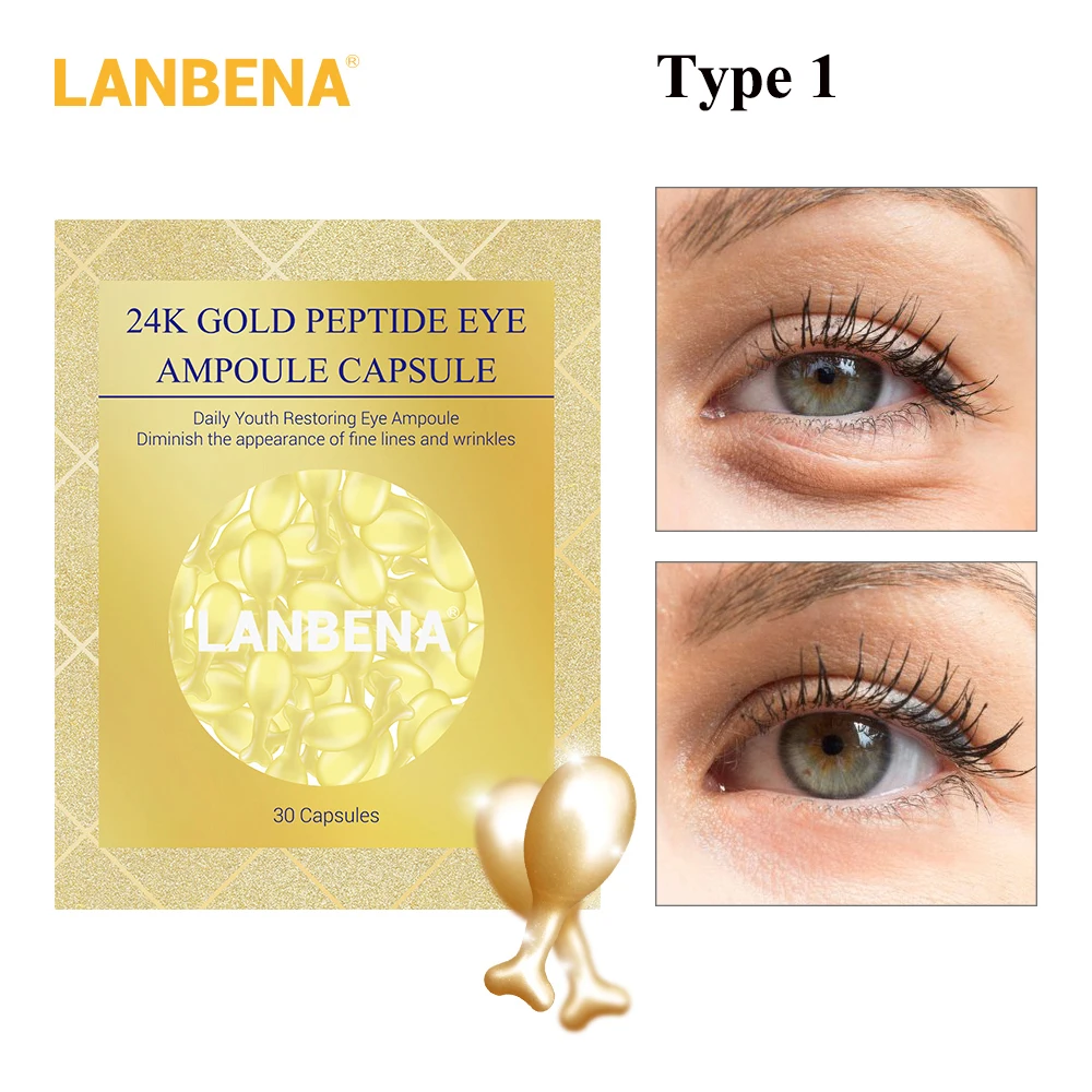 LANBENA 30 капсул/коробка 24K-Gold Peptide Eye Ampoule Capsule Eye сыворотка анти-против старения-морщин удалить тонкие линии глаза Сыворотка для лица