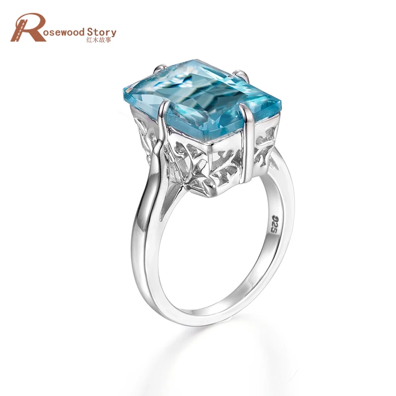 

Solid 925 100% sterling silver wedding bands rings March birthstone Aquamarine rings fine jewelry Anniversary gift for women