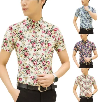 

DROPSHIP 2019 NEW Fashion Men Summer Bohe Floral Short Sleeve Linen Basic Blouse Top Plus Size Daily Shirt