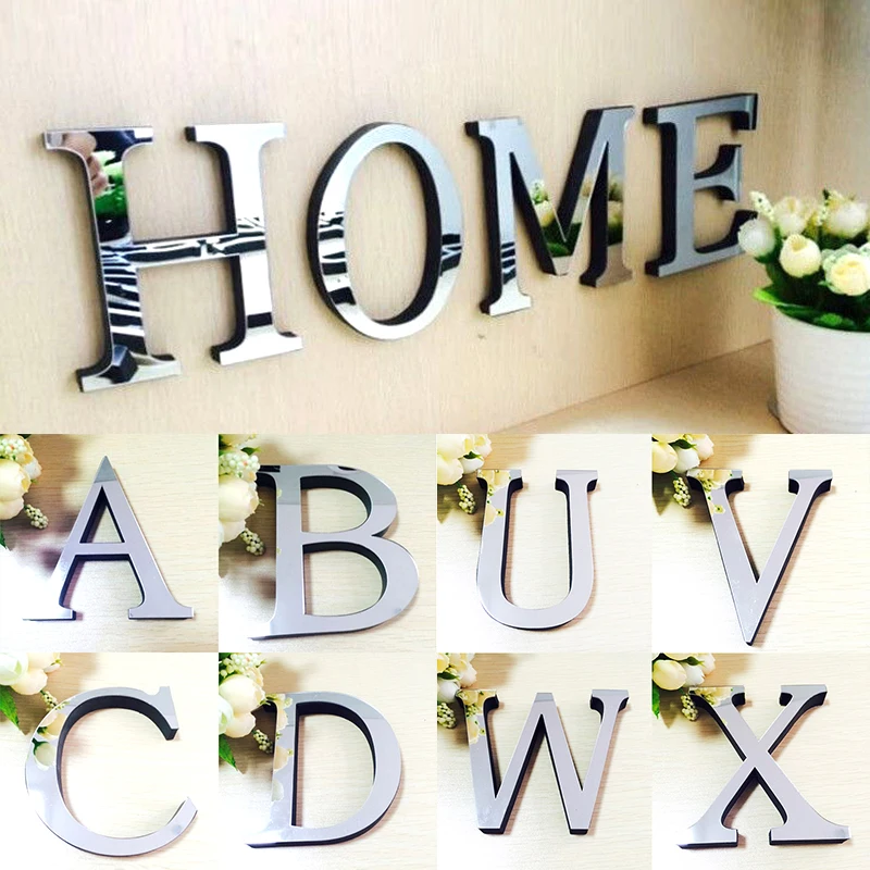 

Fashion 1PC Popular 26 Letters 3D Acrylic Mirror Surface Wall Stickers Modern Home Decor Fumiture Stickers
