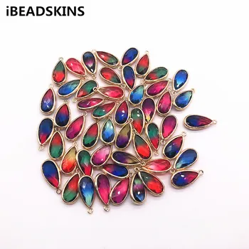 

New arrival! 25x12mm 30pcs/lot gold color Copper Material with Glass Double color effect drop-shape charm for Jewelry handmade