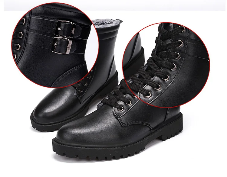 Yiqitazer круглый носок зимняя модная обувь на меху Для мужчин армейские ботинки, шерсть внутри пряжку Кружево на шнуровке мотоциклетные сапоги человек