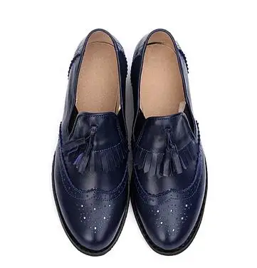 Мужская обувь из натуральной кожи; повседневные мужские туфли-оксфорды на плоской подошве с перфорацией Bullock; мужские лоферы с кисточками; броги - Цвет: Blue shoes