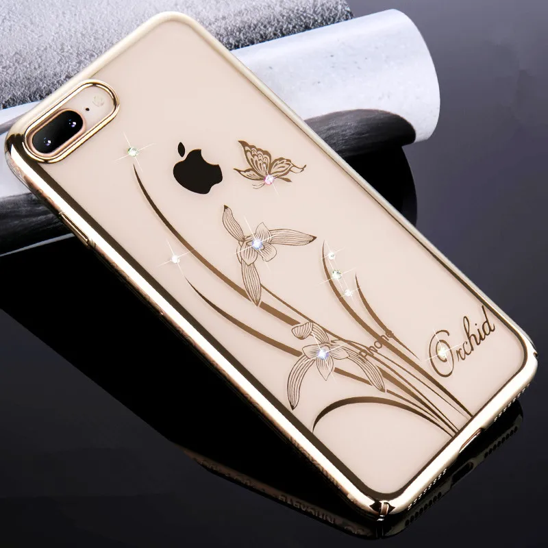 KINGXBAR для iPhone X 6 6s 7 8 Plus кристаллами от Swarovski Diamond Flower прозрачный чехол Чехол плюс