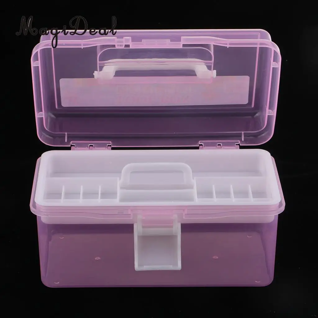 2 Layer Plastic Clear Jewelry Beads Sewing Painting Tools Organizer, Household Medicine Storage Box Case Container with Handle