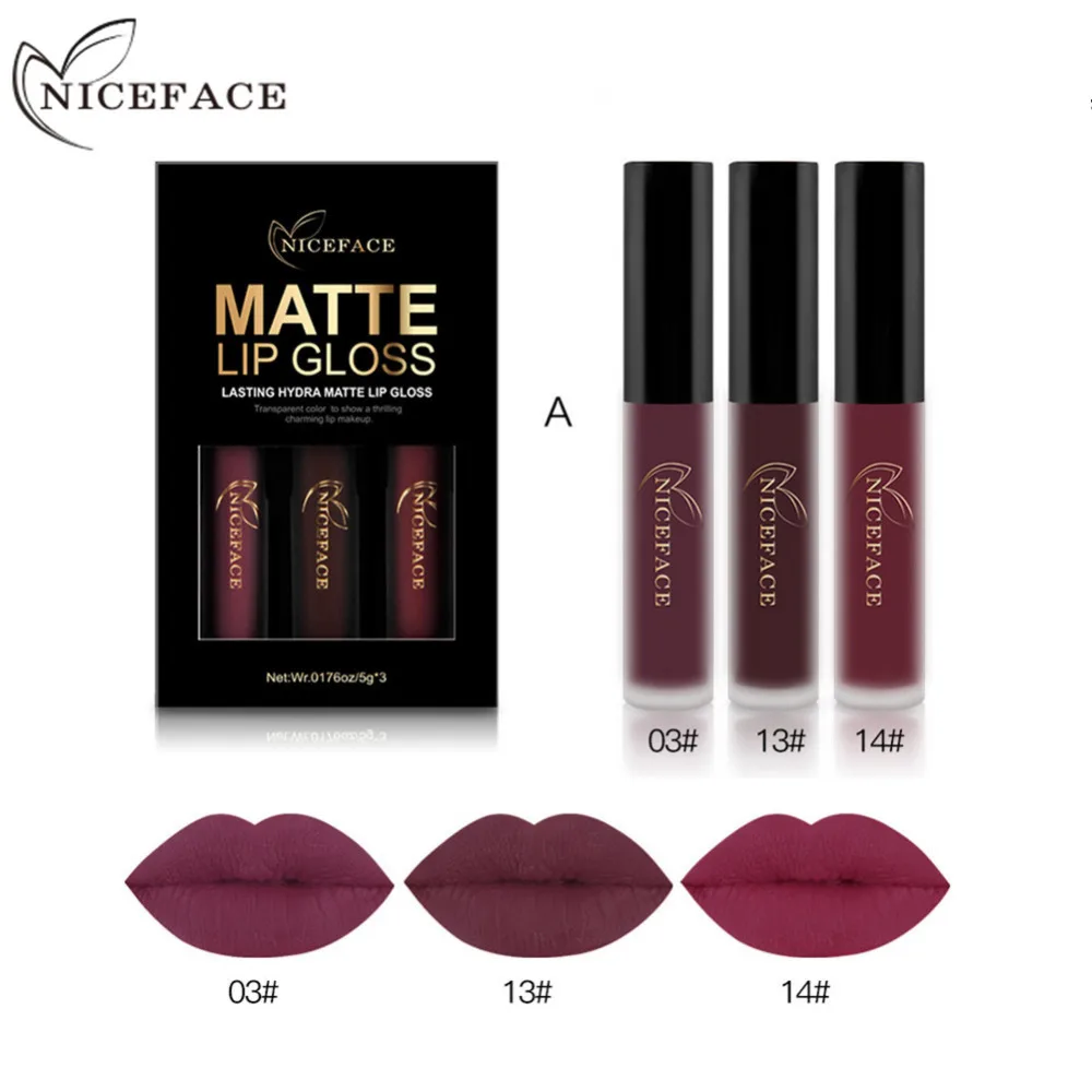 

New 3pcs Nude Matte Lip Gloss Lipstick Set Long Lasting Waterproof Sexy Liquid Lip Tint Lipstick Lipgloss Cosmetic Kit Pigments