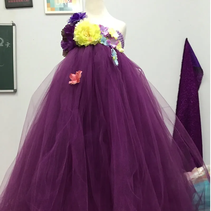 

2018 Top quality Fashion Flower Girl Dresses violets Flower 2-12Year Beautiful Draped Ball Gown Wedding party Children party