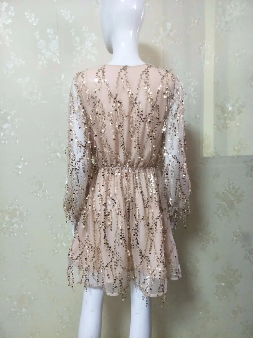 Женское платье с блестками золотого и черного цвета длинным рукавом|club dress|dress