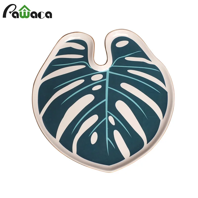 

Turtle Leaves Tray Food Plate Ceramic Dish Paradise Jewelry Storage Tray Botanical for Home Decoration Wedding Creative Gift