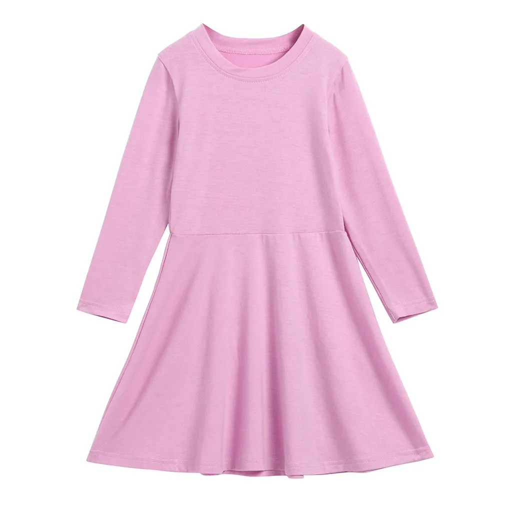 baby dress Children Baby Girls Long Sleeves Solid Dress Kids Dance Party Dresses Clothes baby dresses girl #7