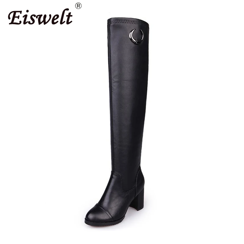 

EISWELT Ladies Fashion Autumn and Winter Boots Women Thick Female Boots Over The Knee Stretch Leather Boots High Heel Boots