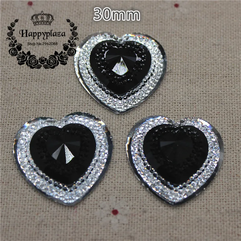 

10PCS 30mm Black Big Heart Flatback Cabochon DIY Scrapbooking Phone/Wedding Decoration Craft