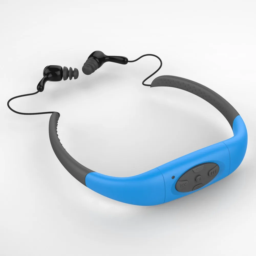 Горячая IPX8 водонепроницаемый 4 Гб подводный спорт MP3 музыкальный плеер шейным стерео наушники Аудио гарнитура с FM для дайвинга плавания - Цвет: Синий