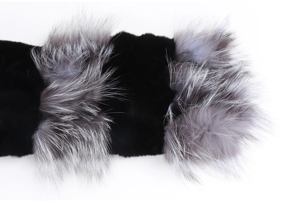 Hot Sale Women Fashion Real Silver Fox Fur Scarf Natural Warm Rex Rabbit Fur Muffler Lady Winter Genuine Fur Scarves